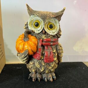 Charming Owl Figurine with Pumpkin and Scarf
